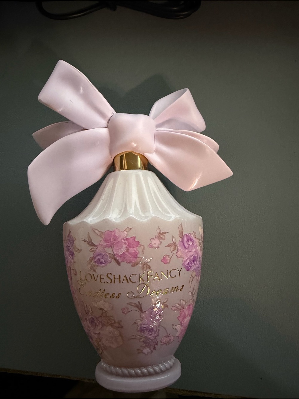 LoveShackFancy Purple Floral Ceramic Vase with Bow Accent Enfless Dreams